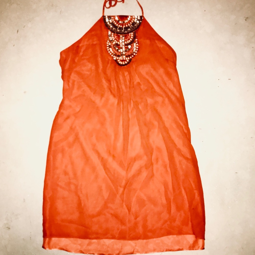 Trina Turk orange silk halter dress size 6
